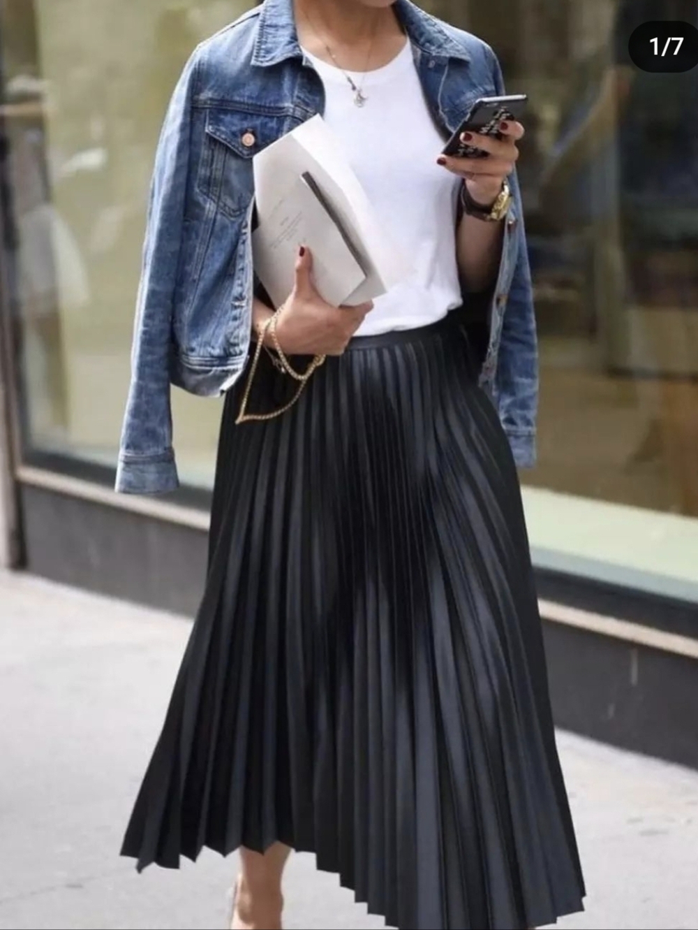 DO+BE Navy Pleated Midi Skirt